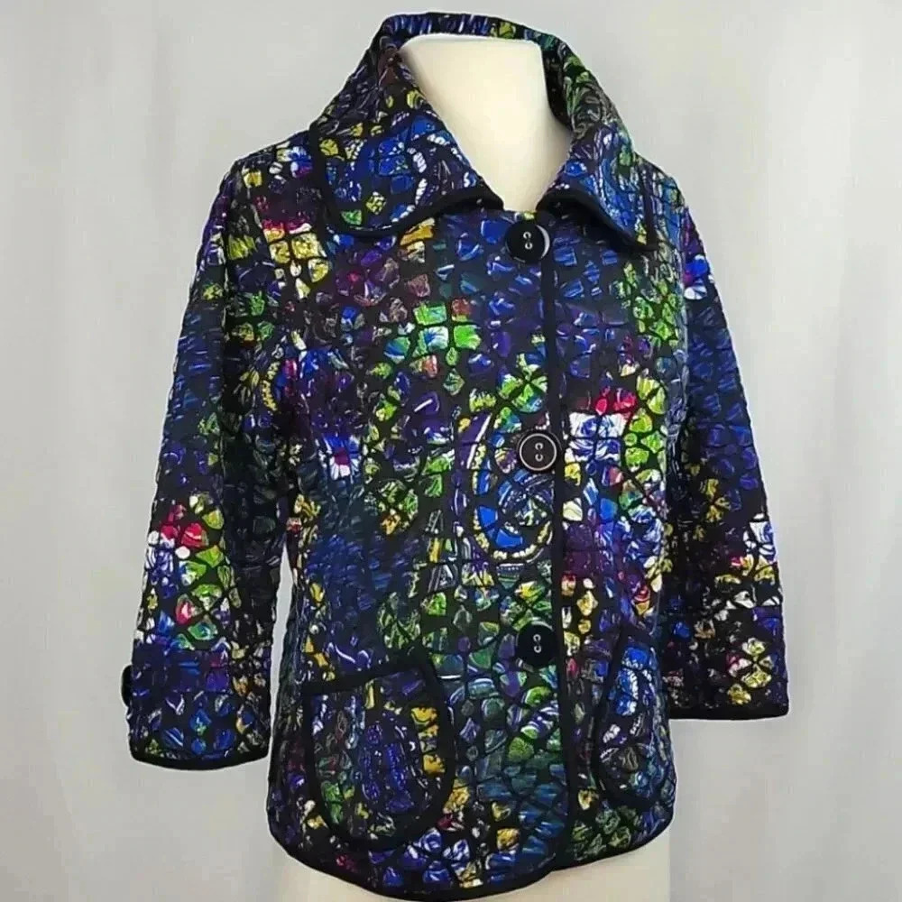 Multiples Art to Wear Stained Glass Print Jacket Size Small